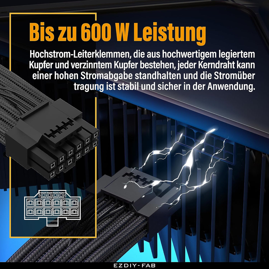 EZDIY-FAB 16AWG PCI-e 5.0 12VHPWR PSU Sleeved Kabel,600W 12+4 Pin Stecker auf 12+4 Pin Stecker Kabel