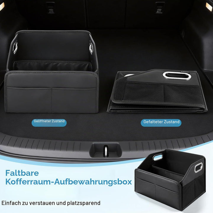 Kofferraum Organizer, Faltbar Auto Organizer mit Metallgriffen, Leder Kofferraumtasche mit Abnehmbar