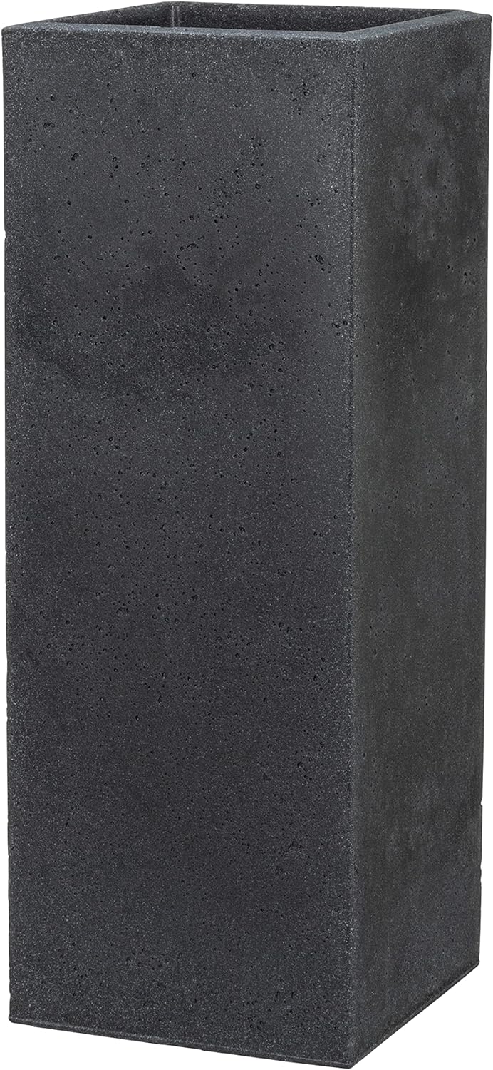 Scheurich C-Cube High, Hochgefäss aus Kunststoff, Stony Black, 26 cm lang, 26 cm breit, 70 cm hoch,
