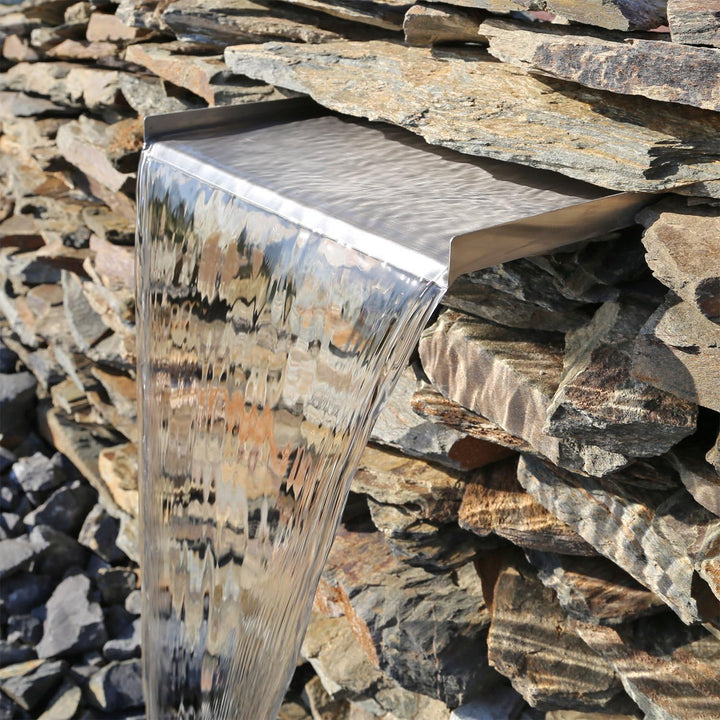 CLGarden Wasserfall Edelstahl Element 30cm breit mit weisser LED Beleuchtung für Garten Bachlauf Nat