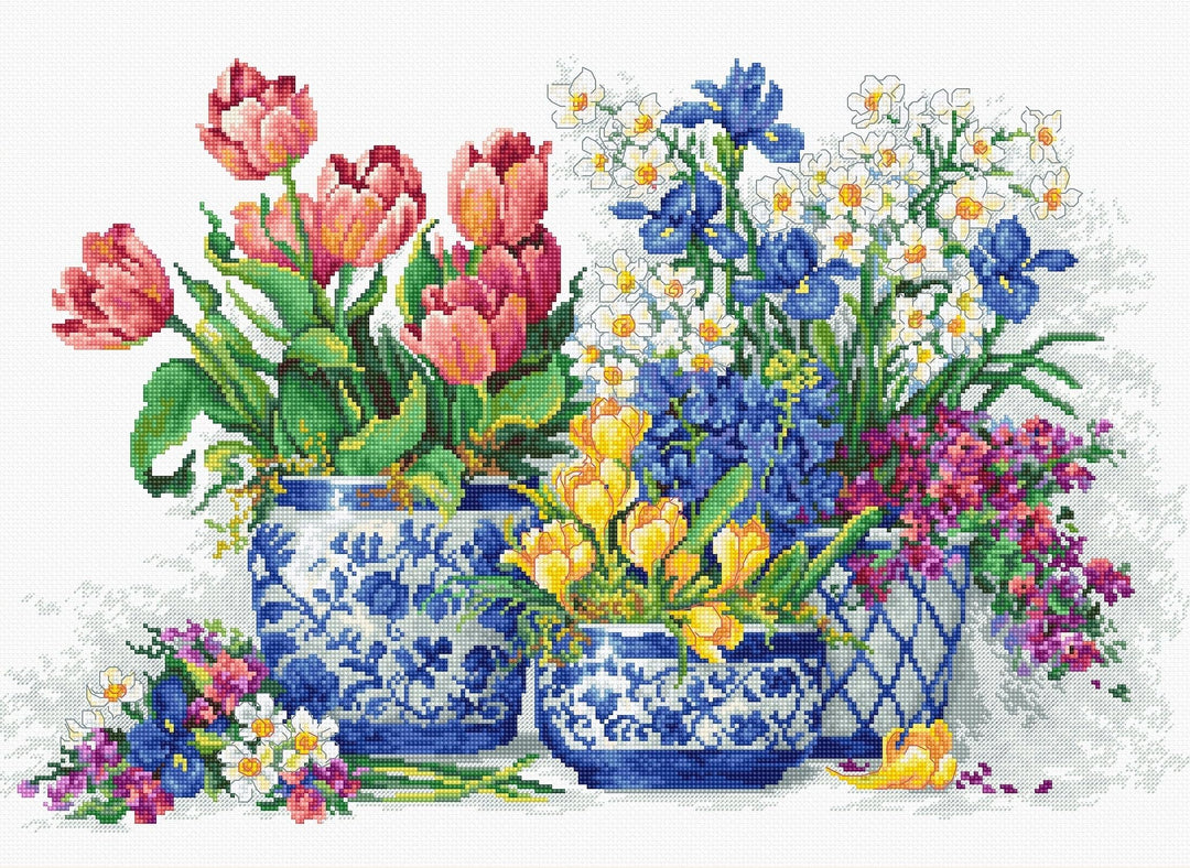 Luca-S Kreuzstich Set Frühlingsblumen, Zählmuster, 39x25cm