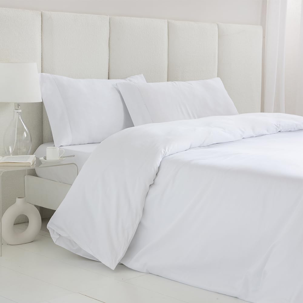 COTTON ARTean Bettwäsche-Set, ägyptische Baumwolle, Fadenzahl 300, Weiss, Bett 180 x 190/200, 100 %