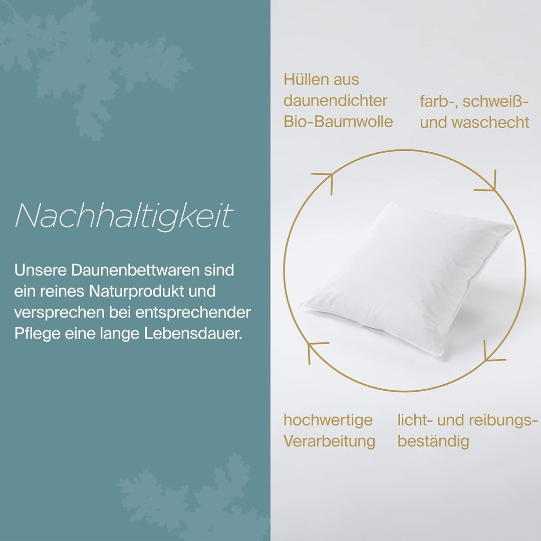Daunenfee – hochwertiges Kopfkissen 80x80cm – gefüllt mit Natur-Federn – Handarbeit Made in Germany