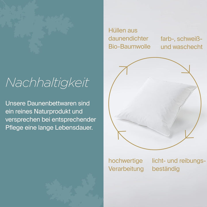Daunenfee – hochwertiges Kopfkissen 80x80cm – gefüllt mit Natur-Federn – Handarbeit Made in Germany