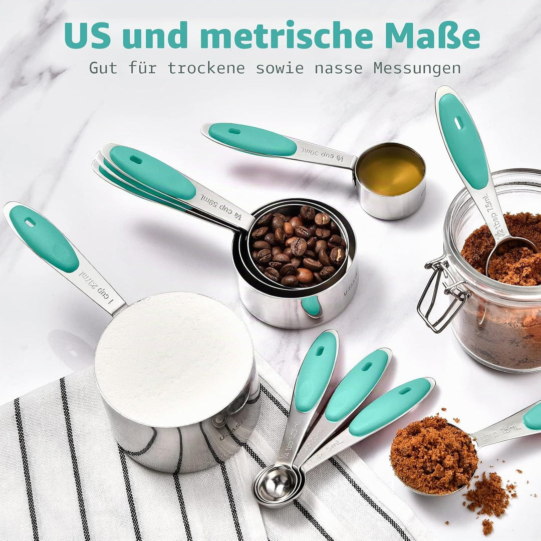 Messbecher und Messlöffel 12er-Set: U-Taste Nesting Cups, Teelöffel und Esslöffel aus Edelstahl 18/8