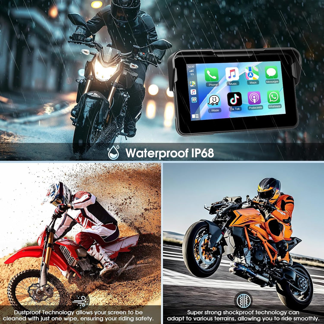 Motorrad-Navigation Mit Wireless Apple Carplay Android Auto, 5-Zoll HD Touchscreen Portables Autorad
