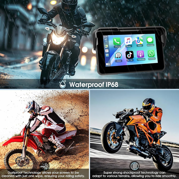 Motorrad-Navigation Mit Wireless Apple Carplay Android Auto, 5-Zoll HD Touchscreen Portables Autorad
