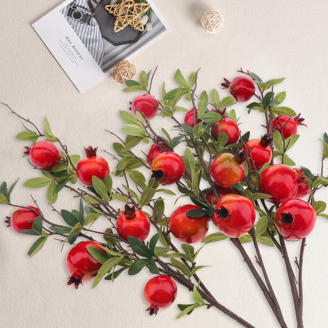 Woration 3Stück Künstliche Frucht Zweigstellen 95cm Gefälschte Anschaulich Granatapfel Berries Zweig