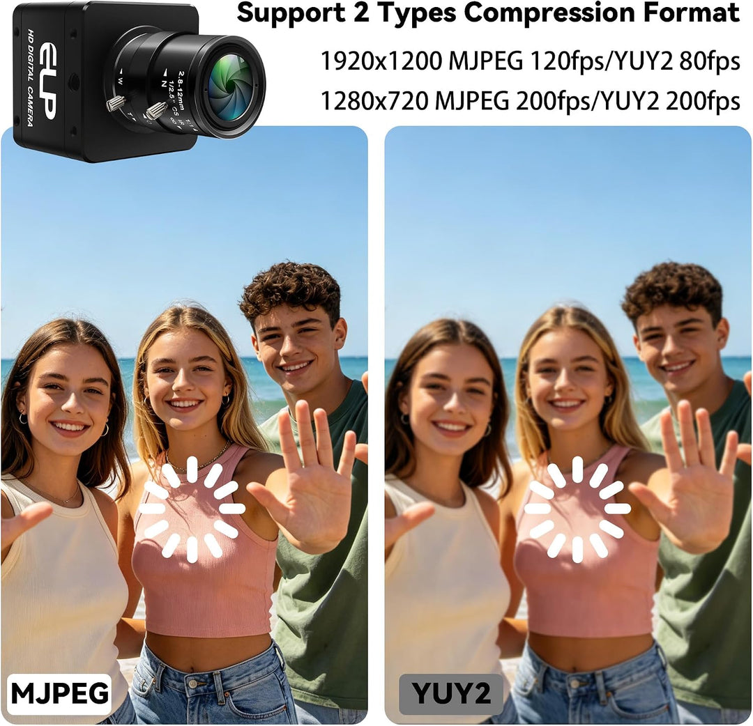 ELP Global Shutter Farbkamera mit USB 3.0, 120/200 FPS Ultrahohe Bildrate, Webcam, 1200P 2,8–12 mm 4