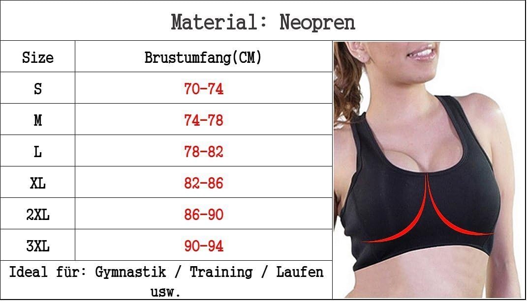 ANDANTE Premium Damen Mädchen Fitness Sport BH Bra Bustier - Neopren, Schwarz - Gelb, Grösse Grösse