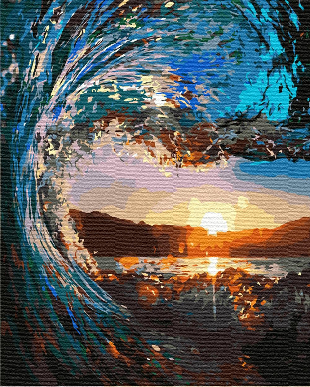 Artnapi Malen nach Zahlen Erwachsene mit Rahmen | DIY Handgemalt | Sonnenuntergang in einer Welle |