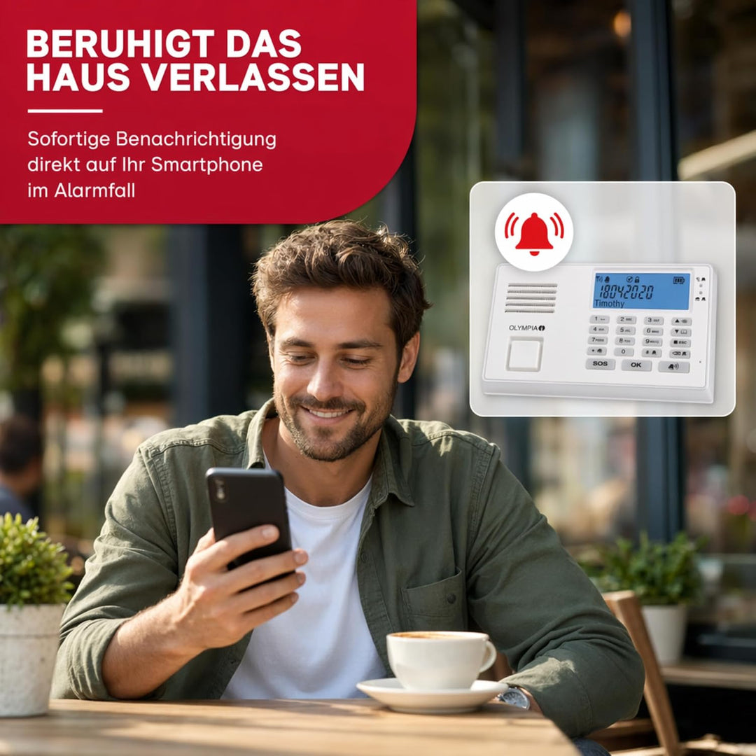 Olympia 5961 Protect 9035 Drahtlose GSM Alarmanlage mit Notruf und Freisprechfunktion, AppSteuerung