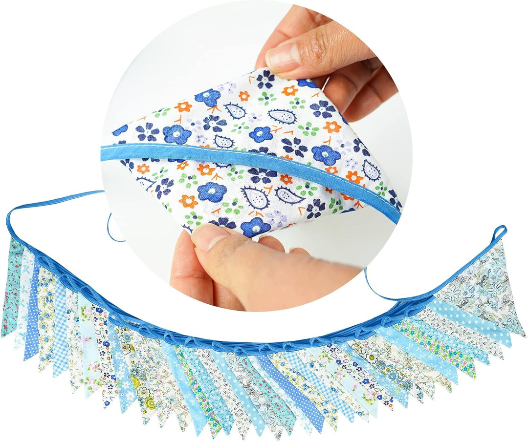 G2PLUS Süsse Beidseitig Wimpel Girlande, 10M Bunting Wimpelkette Stoff, Blau Stoffgirlande mit 36 ST