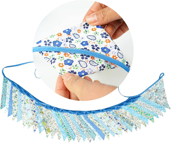 G2PLUS Süsse Beidseitig Wimpel Girlande, 10M Bunting Wimpelkette Stoff, Blau Stoffgirlande mit 36 ST