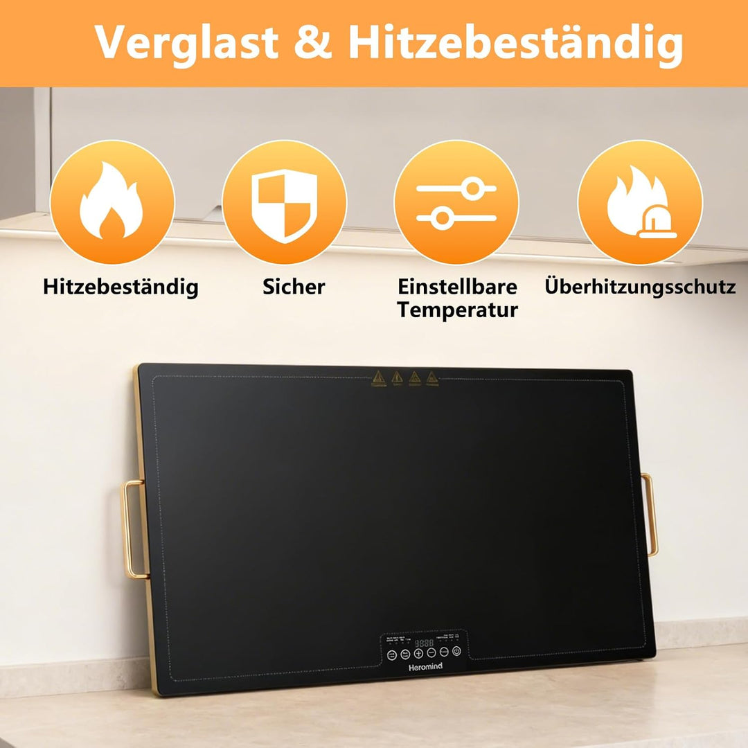 Warmhalteplatte 80x45 cm, 450W Professionelle Wärmeplatte, Touchscreen, Edelstahl-Rahmen, Mit Griff,