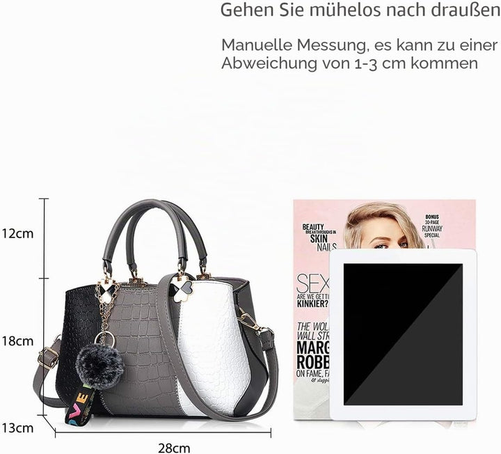 NICOLE & DORIS 2024 Neue Frauen Tasche Damen Leder Handtasche Mode Umhängetasche Mit Pompon abnehmba