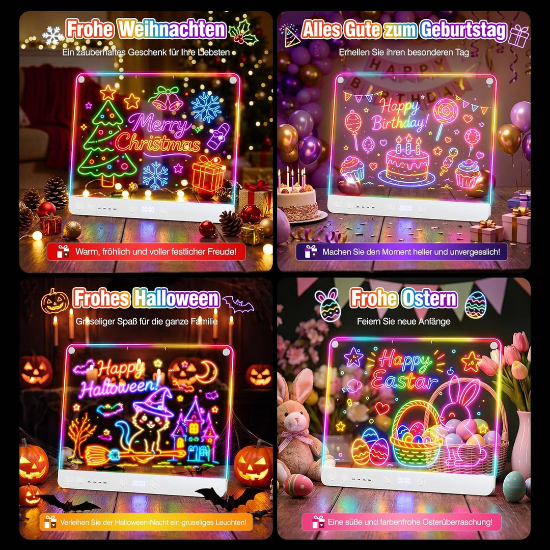 LED-Zeichenbrett Wiederaufladbares 41 cm, 9 Lichtmodi mit Timer, Neon-Trockenlöschtafel mit Ständer,