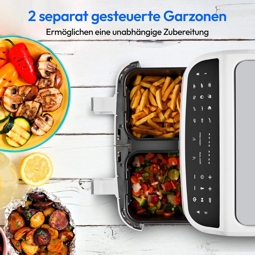 MEDION P20 XXL Heissluftfritteuse mit 2 Kammern (8,7 Liter, Airfryer, 2.600 Watt, Doppelkammer, 10 A