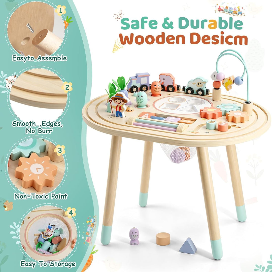 10 in 1 Montessori Spielzeug – Aktivitätstisch aus Holz ab 1 Jahr | Motoriktisch Motorikspielzeug Sp