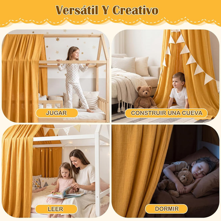 Hausbett Himmel - Betthimmel Hausbett aus 100% Baumwolle Musselin, Hausbett Vorhang für Kinderbett,