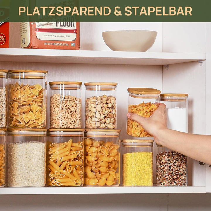 Vtopmart 12er Set Vorratsgläser Mit Deckel, Vorratsdosen Glas Mit Deckel, Vorratsgläser Mit Holzdeck