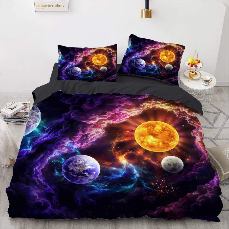 Luowei Bettwäsche 135x200cm 3D Universum Weltraum Motiv Bettbezug Set Mikrofaser Kinder Jungen Decke