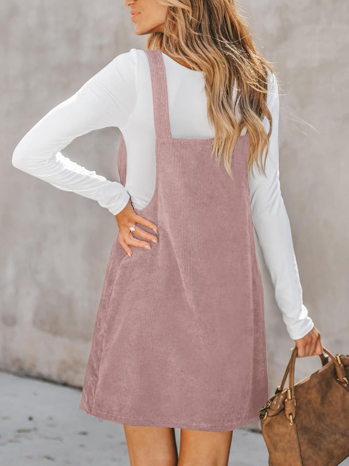 CUPSHE Damen Latzrock Quadratischer Ausschnitt Hosenträger Taschen Cord Latzkleid Overallkleid Freiz