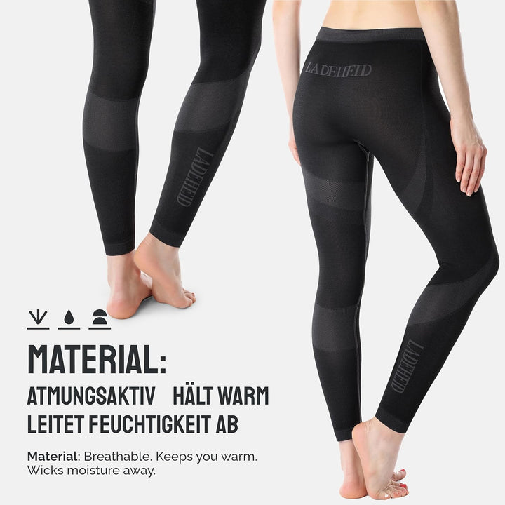 Ladeheid Thermounterwäsche Damen Set Langarm Shirt Lange Unterhose Thermoaktiv LAGI006, Schwarz/Grap