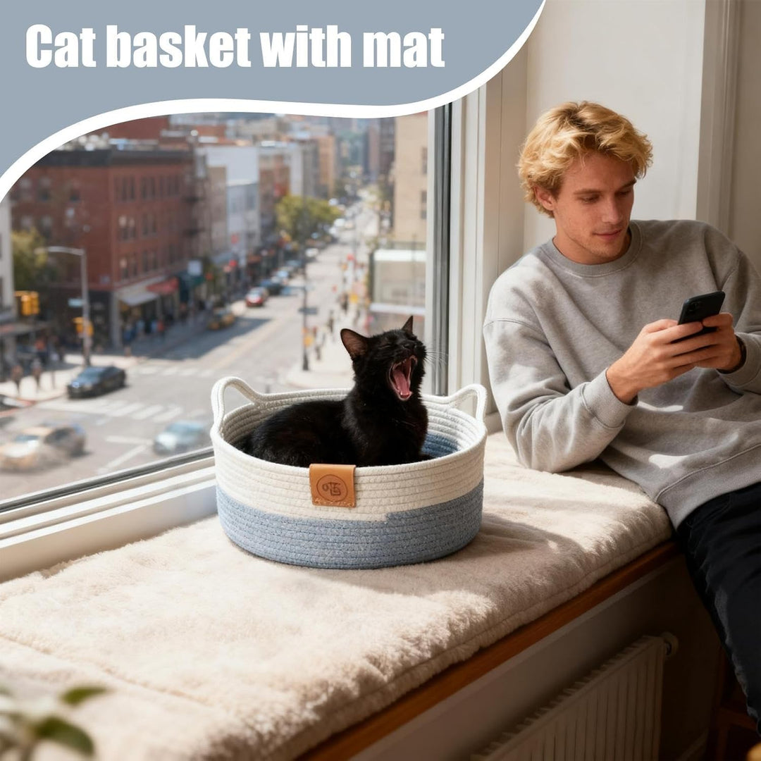 Katzenkorb Bett | Baumwollseil zubehör Mit Matte | Schlafbett Und Runder Katzenkorb - für Indoor e A