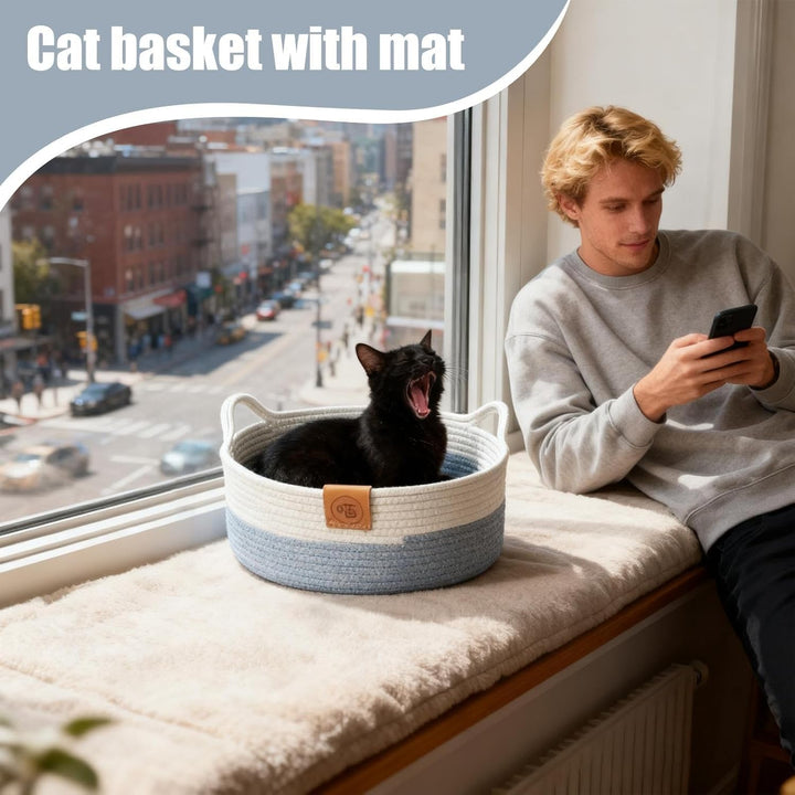Katzenkorb Bett | Baumwollseil zubehör Mit Matte | Schlafbett Und Runder Katzenkorb - für Indoor e A