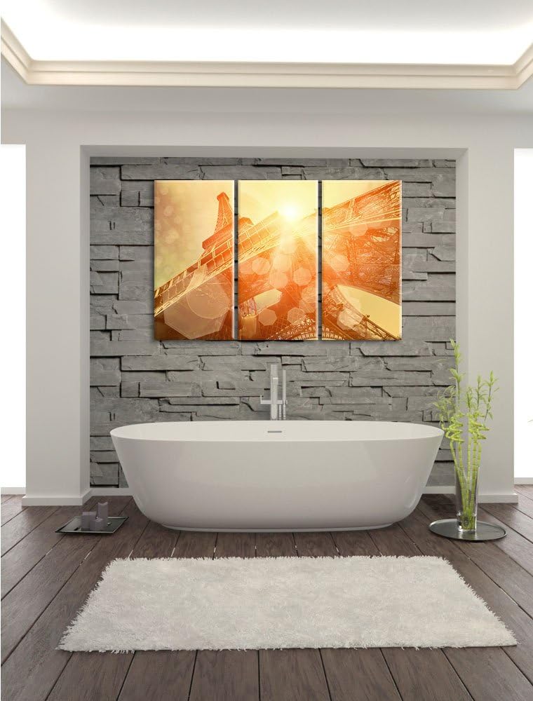 Pixxprint Der Eiffelturm im Sonnenschein als Leinwandbild/Grösse: 3 Teilig (120x80) / Wandbild/Kunst