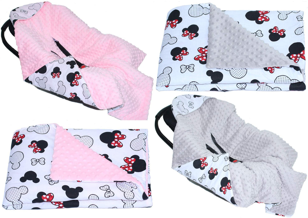 Primawela Baby Einschlagdecke MINKY MÄUSCHEN mit Kapuze 90x90 cm Babyschale Decke (Mit GRAU), Mit Gr