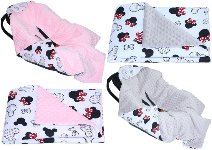Primawela Baby Einschlagdecke MINKY MÄUSCHEN mit Kapuze 90x90 cm Babyschale Decke (Mit GRAU), Mit Gr