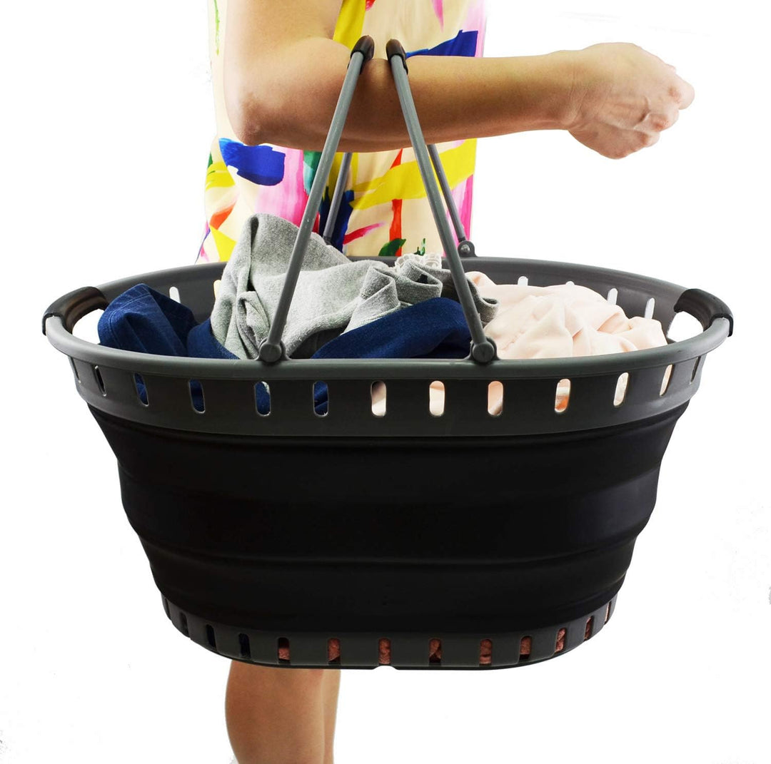 SAMMART 25L (6,6 gallon) Wäschekorb aus Kunststoff, faltbar, faltbar, tragbar, platzsparend (Grau/sc