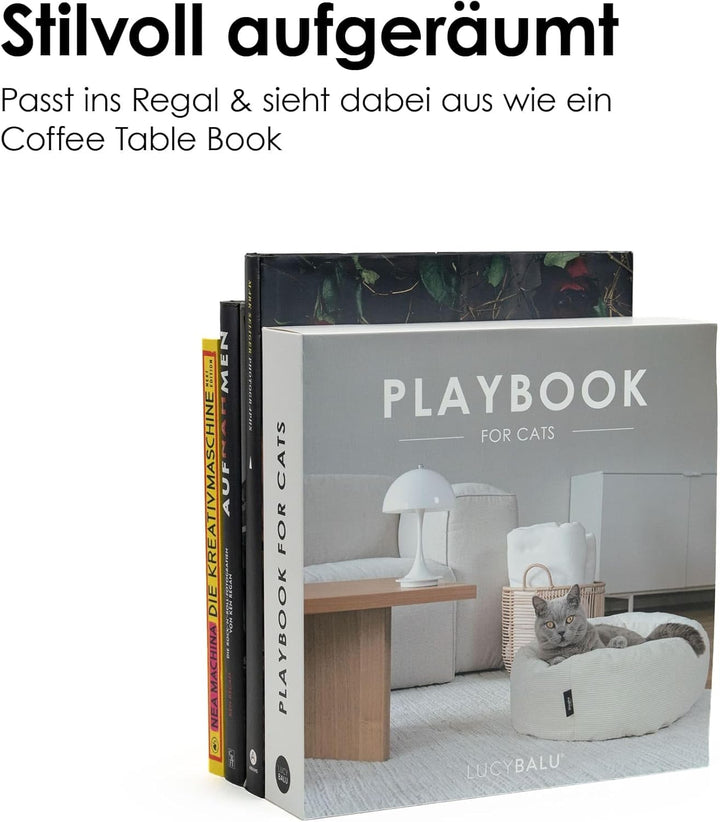 LucyBalu® Playbook Katzen Kratzbrett mit Ball | Fummelbrett | Katzenspielsachen aus Kratzpappe | Int