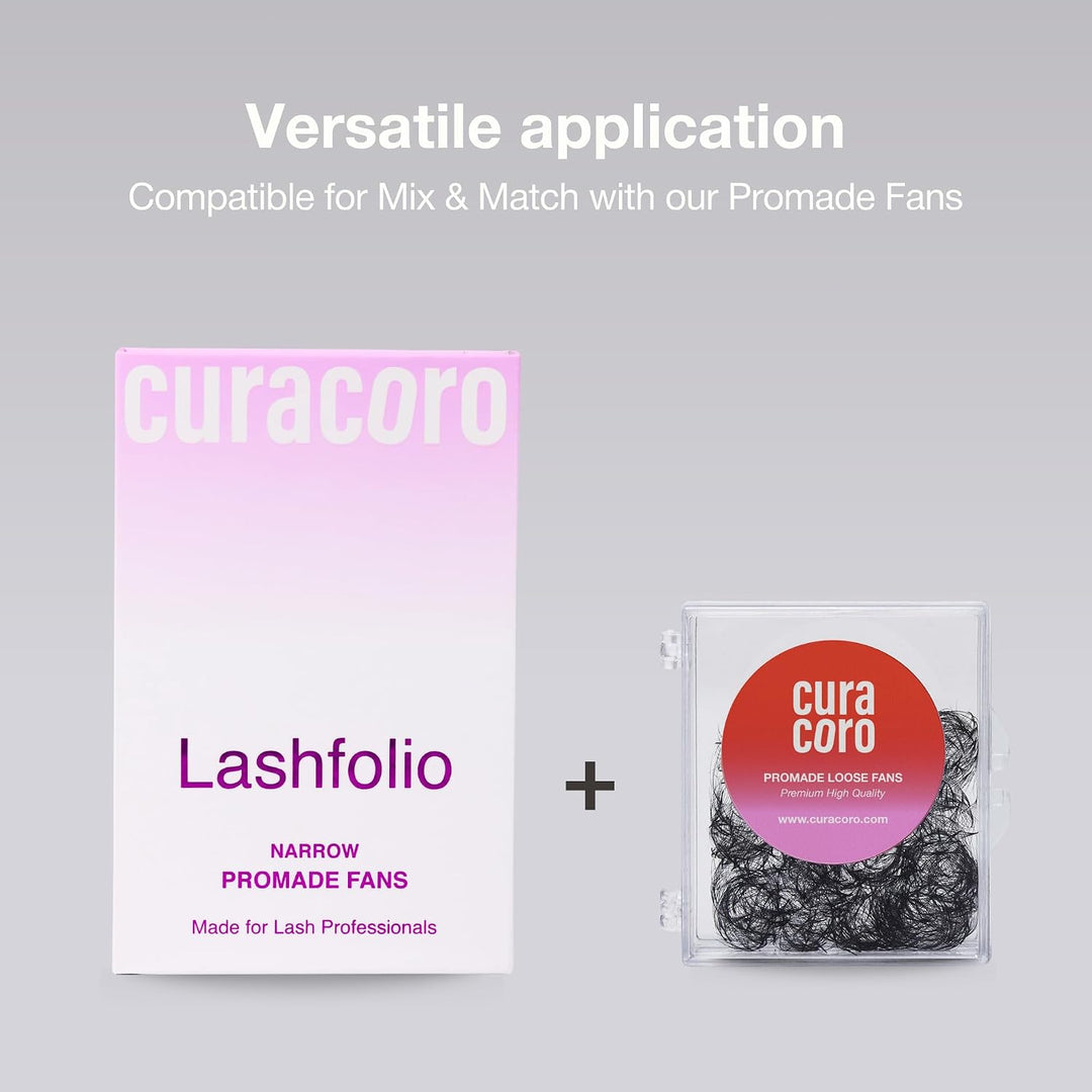 Curacoro LashFolio Schmale Promade Lüfter 12D-0.03 D Curl, 8-11 mm | Handgefertigte Volumenwimpern,