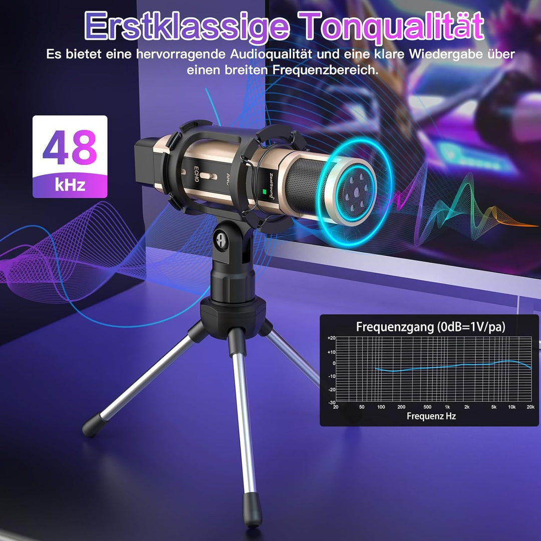 zealsound Mini USB Mikrofon mit Rauschunterdrückung & Eingebauter Hall für Vocal Aufnahmen, Streamin