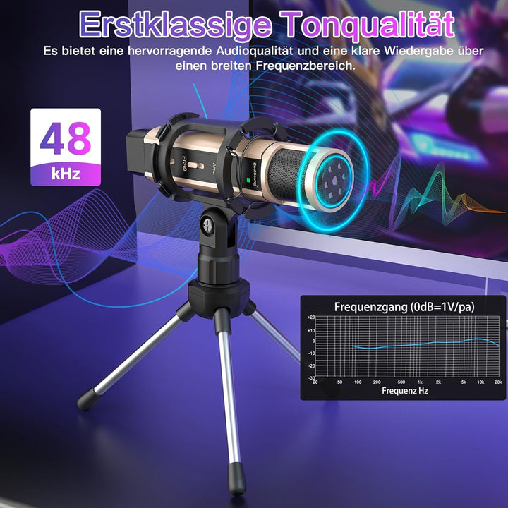 zealsound Mini USB Mikrofon mit Rauschunterdrückung & Eingebauter Hall für Vocal Aufnahmen, Streamin