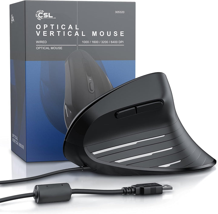 CSL - ergonomische Maus 6400 DPI - neues Modell - Vertikal mit Kabel - USB Vertical Mouse – ergonomi