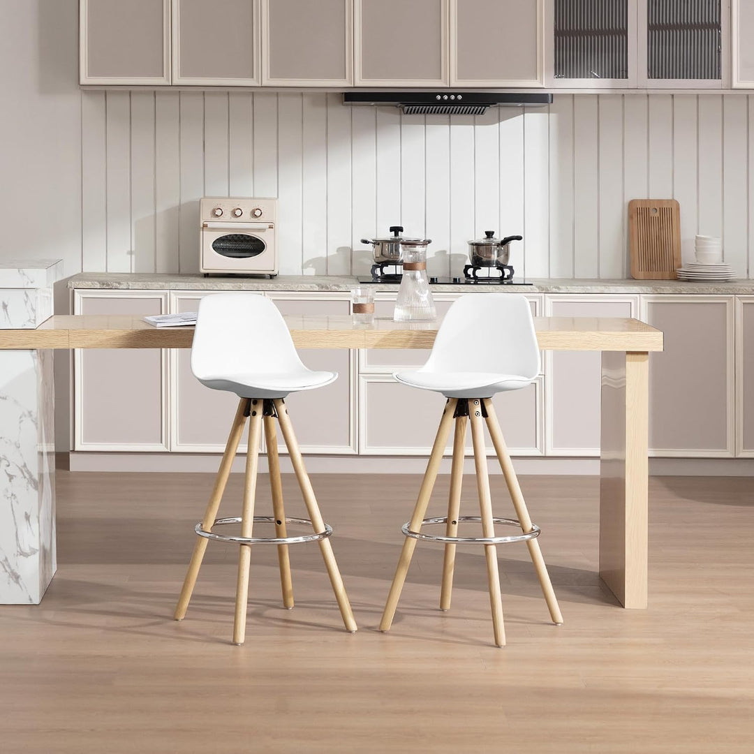 WOLTU Barhocker 2er Set, mit Lehne, Kunstleder+Holz, Weiss | Barstuhl mit Fussstütze, Design Stuhl 7