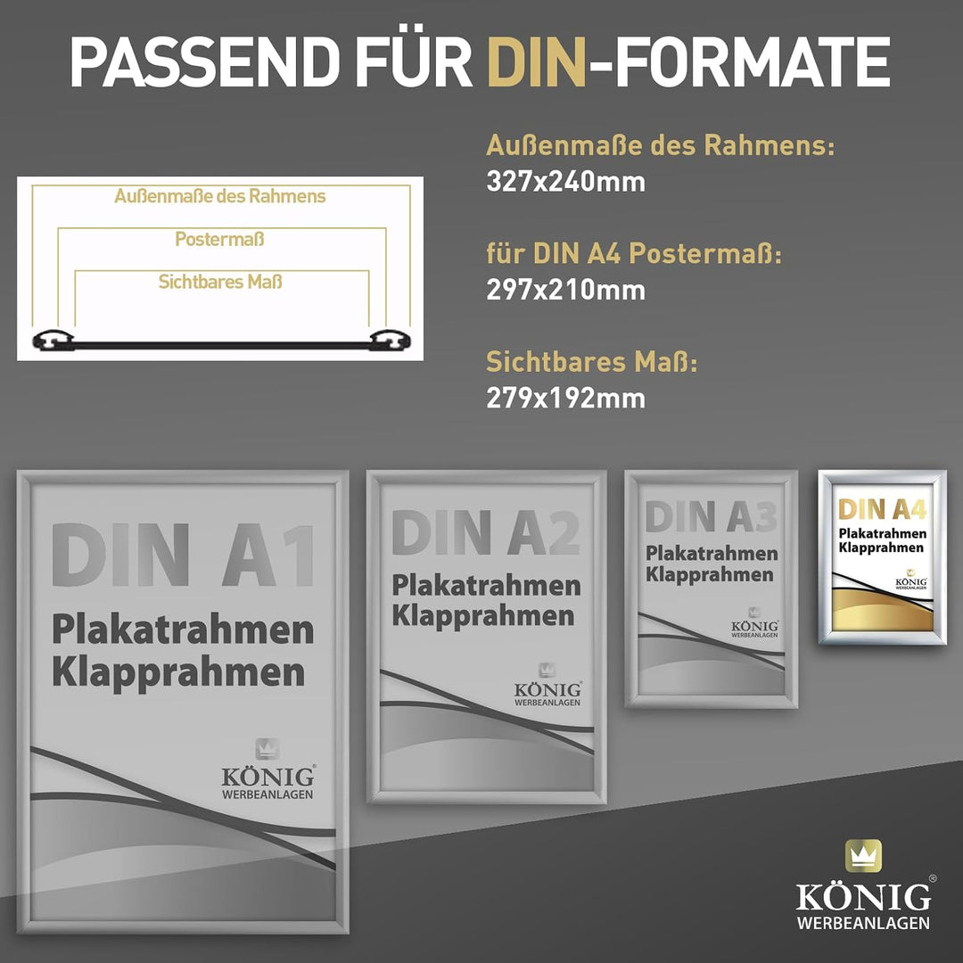 10 Plakatrahmen DIN A4 | 25mm Aluminium Profil, Silber | inkl. entspiegelter Schutzscheibe | Alu Kla