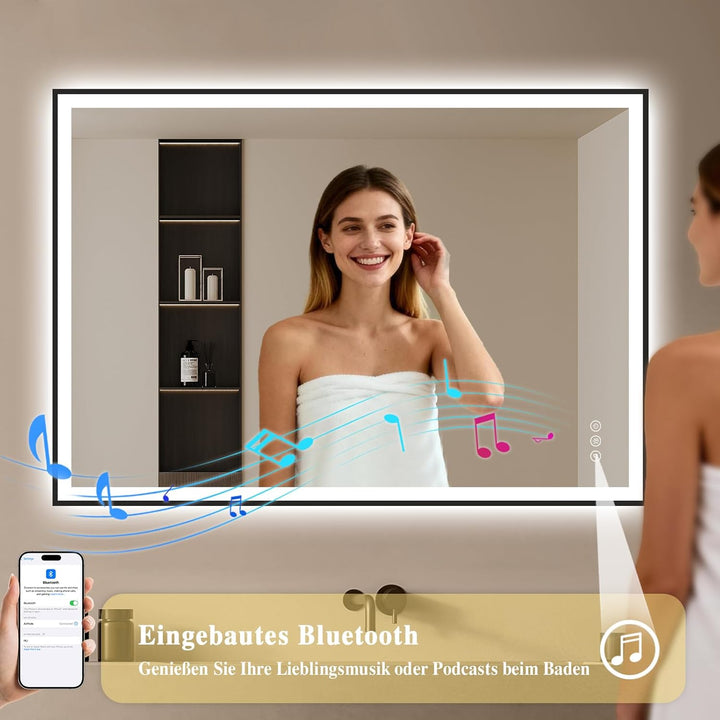 Badspiegel-mit-Beleuchtung 80x60 - LED Badezimmerspiegel mit Bluetooth - Badezimmer Spiegel mit Bele