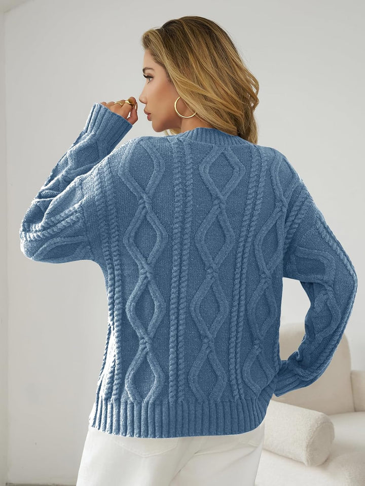 Saodimallsu Strickpullover Damen Oversized Grobstrick Zopfstrick Pullover Rundhals Langarm Einfarbig
