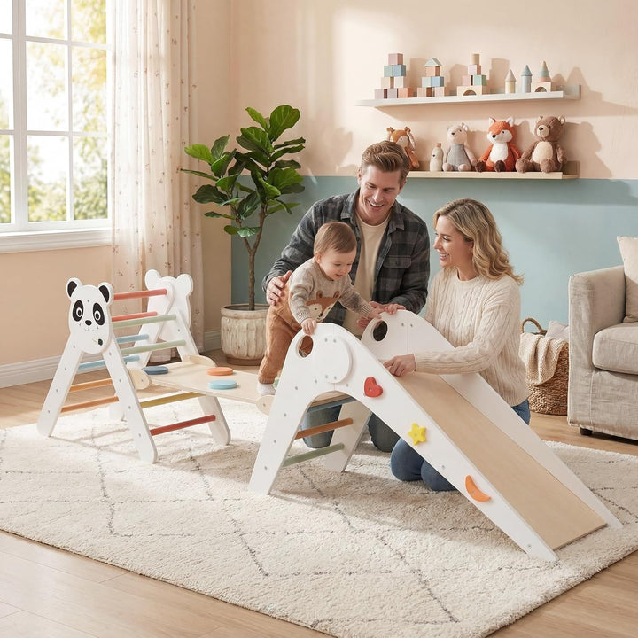 RELAX4LIFE 3er Set Montessori Kletterdreieck, Indoor Klettergerüst mit Rutsche, Rampe & Kletterleite