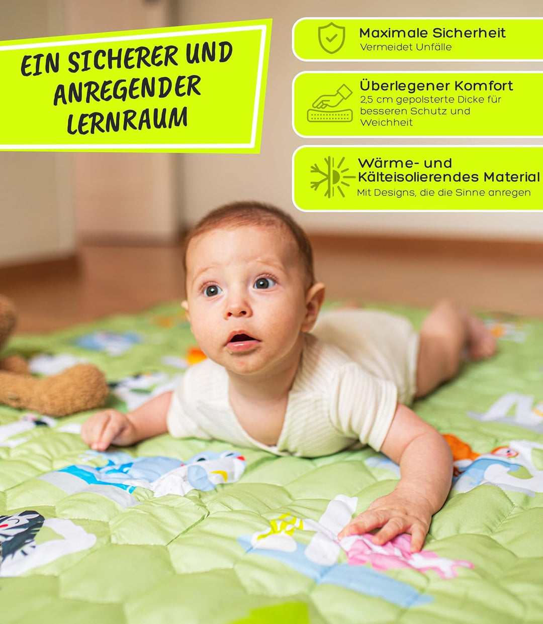 Spielmatte & Krabbelmatte Baby Faltbar 127x127cm Bodenschutz gegen Stürze Play Mat for Babies – Dick
