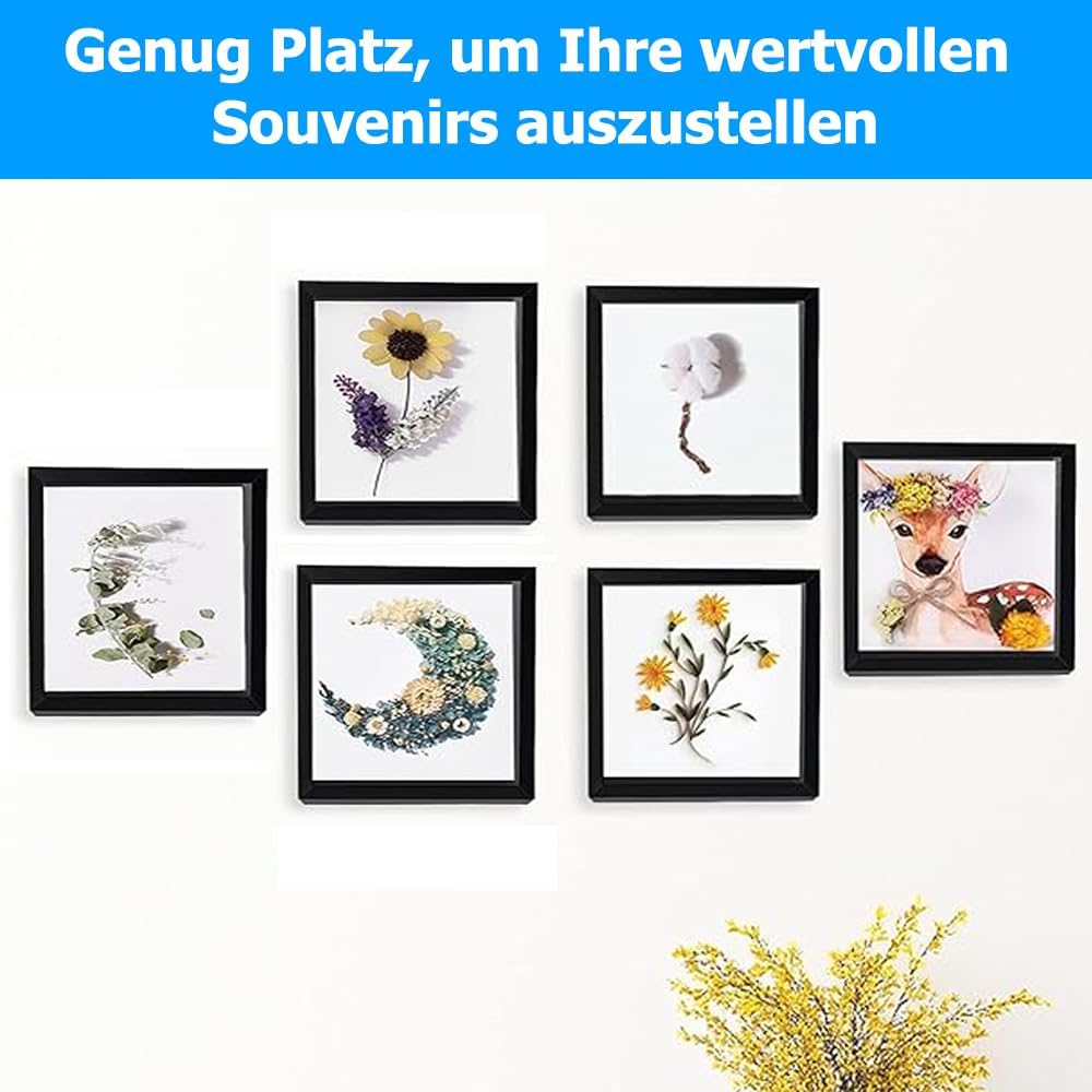 3D Bilderrahmen Zum Befüllen, 25 x 25 cm Bilderrahmen Tief Hölzern Bis 3cm zum Befüllen für Objekte