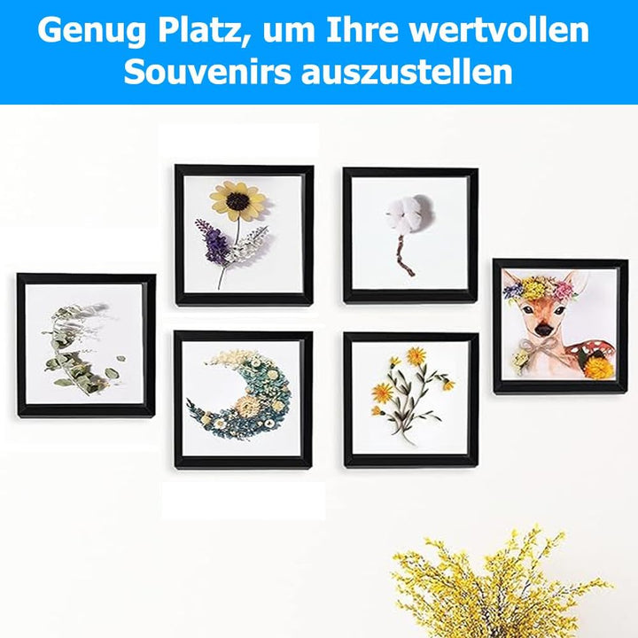 3D Bilderrahmen Zum Befüllen, 25 x 25 cm Bilderrahmen Tief Hölzern Bis 3cm zum Befüllen für Objekte