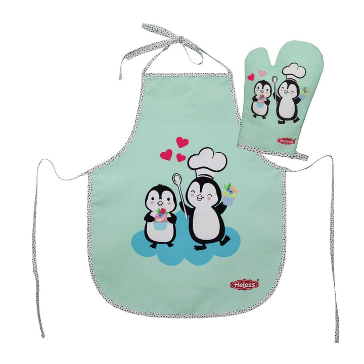 Heless 223 - Ofenhandschuh und Kochschürze für Kinder im Pinguin Pünktchen Design, waschbar, Zubehör