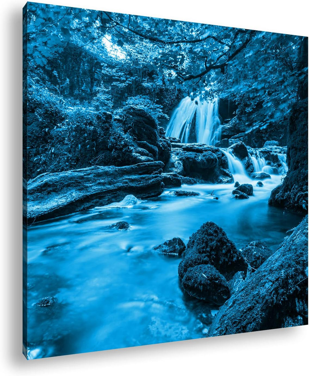 deyoli Flusslauf im Dschungel Format: 60x60 Effekt: Monocrome Blau als Leinwand, Motiv fertig gerahm