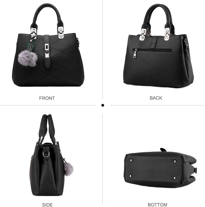 NICOLE &amp; DORIS 2024 Neue Frauen Tasche Damen Leder Handtasche Mode Umhängetasche Mit Pompon abnehmba